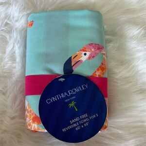 🆕 Cynthia Rowley Sand Free Reversible Towel/Blanket For 2- Flamingos/Stripes